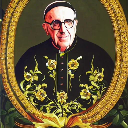 Prompt: painting of Jorge Mario Bergoglio by Kehinde Wiley