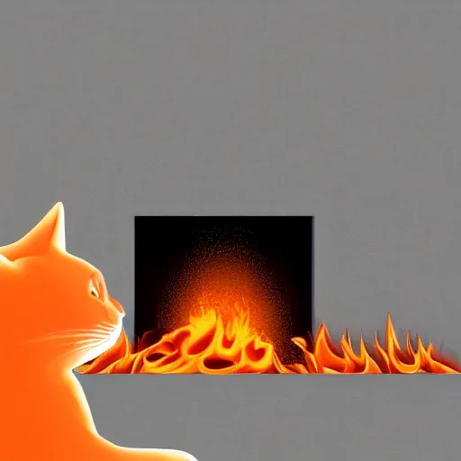 Image similar to an orange cat staring at a drawer ~ on fire ~ fire ~ high - resolution photo ~