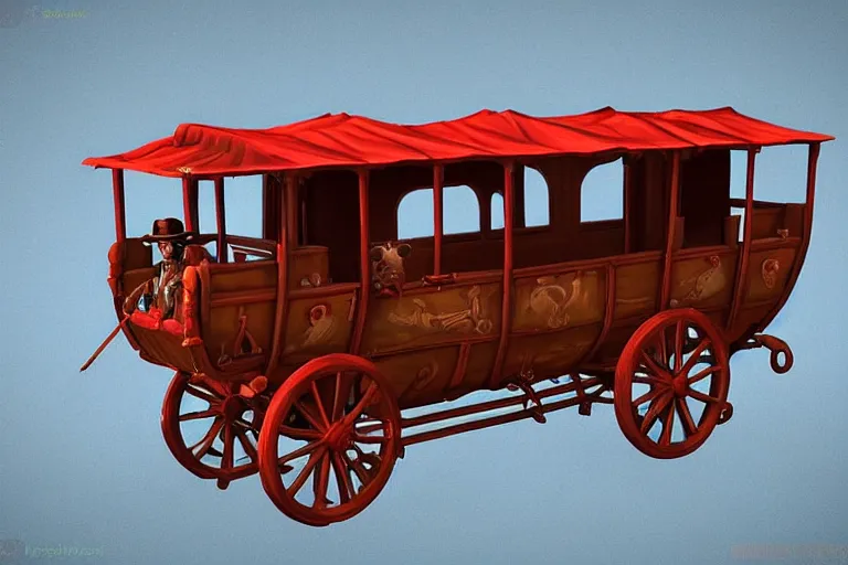 Prompt: 3d sculpt of a large circus wagon stagecoach, artstaton, League of Legends, red dead redemption2, overwatch, digital illustration