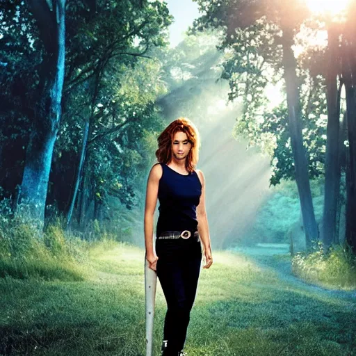 Image similar to sarah michelle gelar, buffy the vampire slayer, beautiful natural light, blue hour, by annie leibowitz