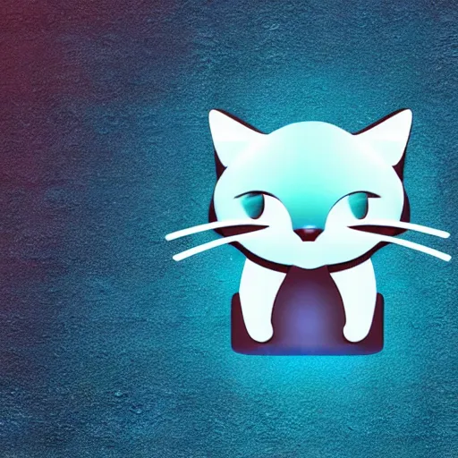 Prompt: icon of a cute cat in light blue metallic iridescent material, 3d render isometric perspective on dark background