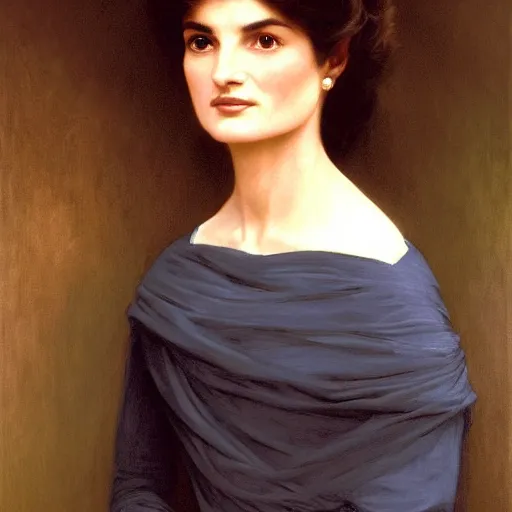 Image similar to painting of jacqueline kennedy. art by william adolphe bouguereau. during golden hour. extremely detailed. beautiful. 4 k. award - winning.