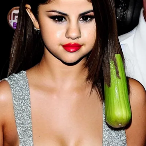 Prompt: selena gomez with a celery body