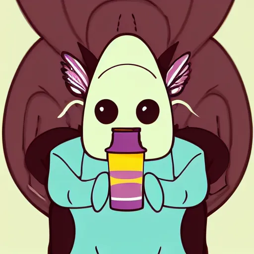 Prompt: cute moth wearing a hoodie and drinking boba tea, pastel colors, lighthearted, adorable, digital art