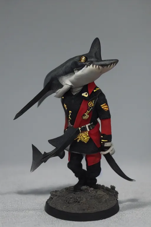 Image similar to Blåhaj shark in a commisar outfit