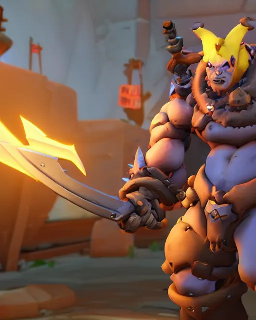 Prompt: orc with sword playable hero character in overwatch