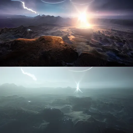 Image similar to Award-winning photograph of the beginning and end of time, the universe, and everything, 8k, photorealistic, Unreal Engine render