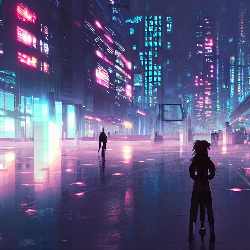 Image similar to cyberpunk city by makoto shinkai
