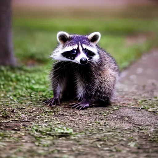 Prompt: a cute baby raccoon playing with a shoe, 5 0 mm f 1. 4
