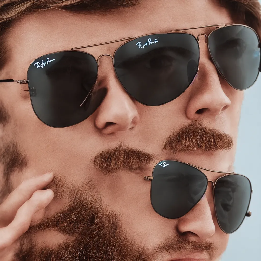 Image similar to one handsome man wearing ray ban aviators, studio photo, 4 k