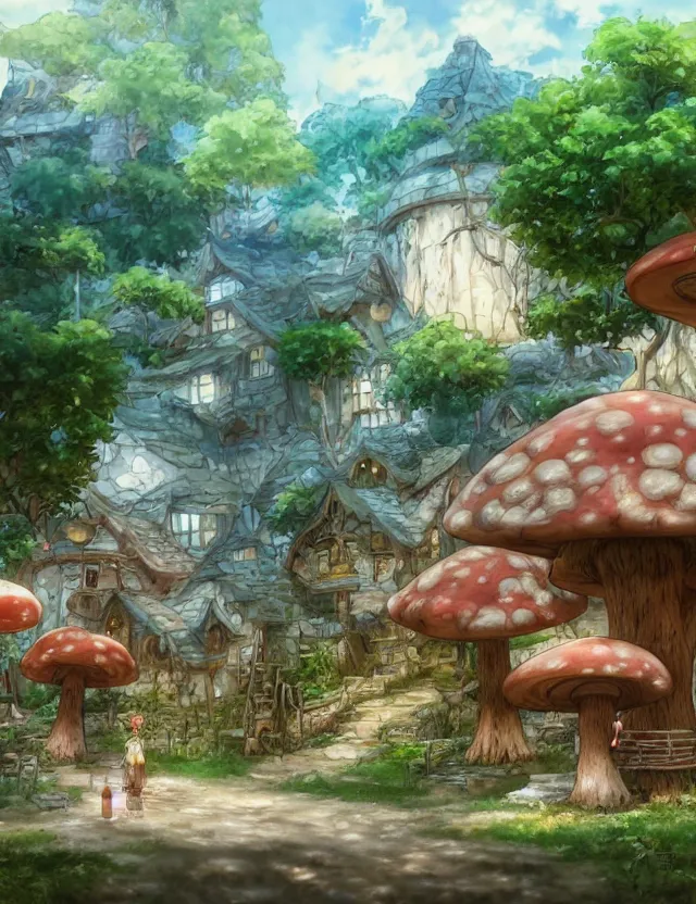 Prompt: anime scenery of a mushroom house, trending artwork, painted in anime painter studio, by anato finstark, tony sart, marc simonetti and an anime artist, collaboration