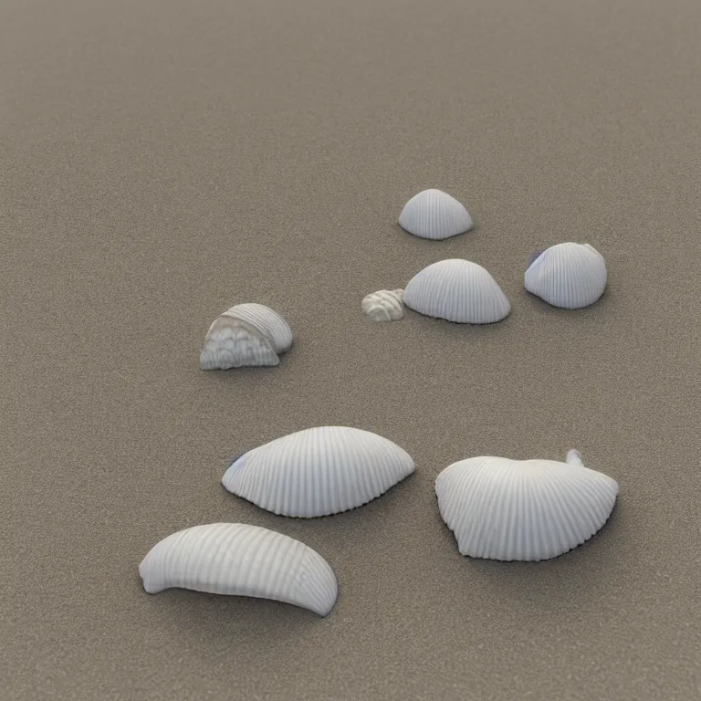 Image similar to porcelain seashell on the sand made by noriko kuresumi, highly detailed, 3 d render, smooth surface