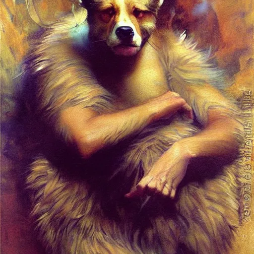 Image similar to a portrait of an very furry human with an anima's head in the pool, furry body, furry arms, furry legs, furry tail. highly detailed painting by gaston bussiere, craig mullins, j. c. leyendecker, furry