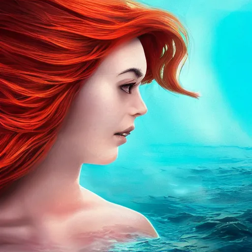 Image similar to the little mermaid swimming through a vast ocean, highly detailed face, photo realistic, full body, cinematic lighting, digital art, vivid colors, crown, 8 k