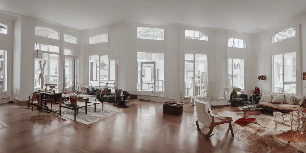 Image similar to photo still of interior, architecturaldigest empty living room, no furnitures, big open floor 8 k, 8 5 mm f 1. 8