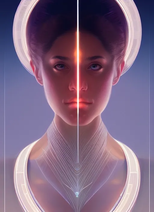 Image similar to symmetry!! portrait bride, going down the stairs, futurism, sci - fi, glowing lights!! intricate, elegant, highly detailed, digital painting, artstation, concept art, smooth, sharp focus, illustration, art by artgerm and greg rutkowski and alphonse mucha, 8 k