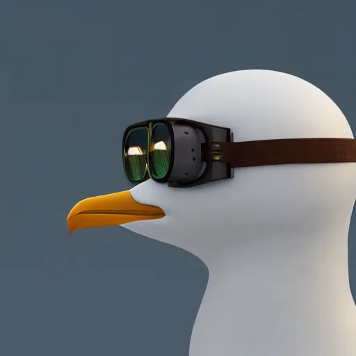 Prompt: a seagull wearing aviator goggles firing a machinegun, 3D render, unreal engine 5