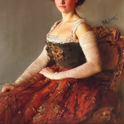 Image similar to portrait of a young woman by nikolay makovsky, detailed