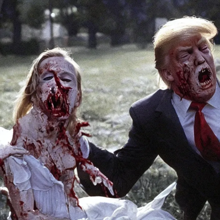 Prompt: zombie donald trump in a romantic scene from the movie the notebook