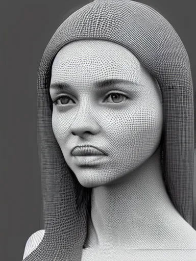 Image similar to highly detailed 3 d mesh of a girl, portrait, grayscale