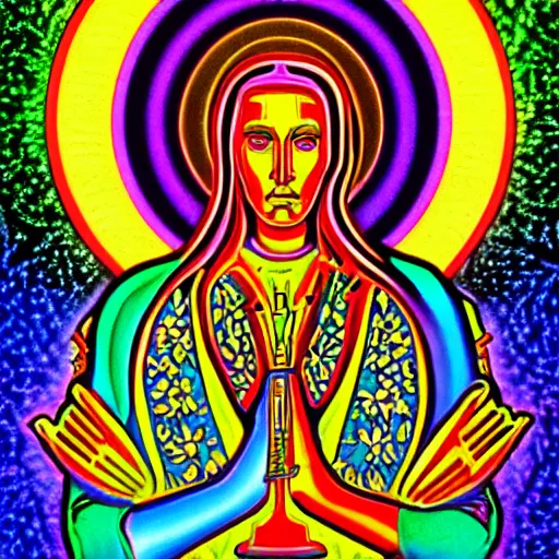 Image similar to psychedelic hypnotic religious iconography that helps people have the courage to struggle