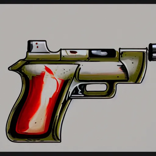 Image similar to hand paint gun, white background, artstation