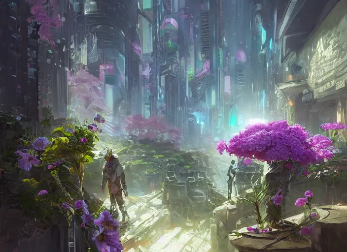 Image similar to cyberpunk flower bloom by vladimir volegov and alexander averin and peder mørk mønsted and adrian smith and raphael lacoste