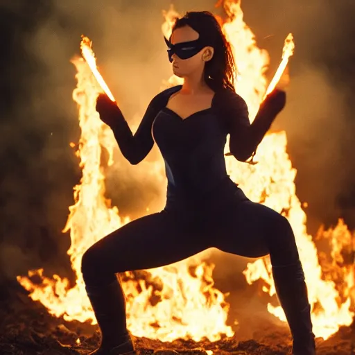 Image similar to photo of female superhero with fire powers