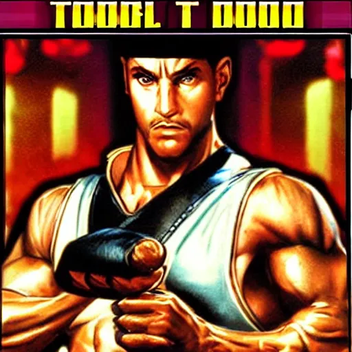 Image similar to portrait of rambo in double dragon video game splash screen