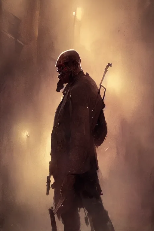 Image similar to samuel l. jackson as a zombie, artstation hd, cinematic lighting, greg rutkowski