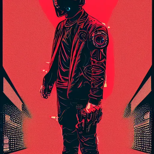 Image similar to Illustrated by Shepard Fairey and H.R. Geiger | Cyberpunk Keanu Reevse with VR helmet, surrounded by cables