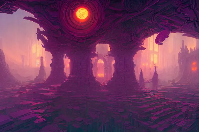 Prompt: A psychedelic rpg multidimensional vortex sky temple dungeon map rooms , vibrant color scheme, highly detailed, in the style of romanticism, cinematic, artstation, Moebius, Greg rutkowski