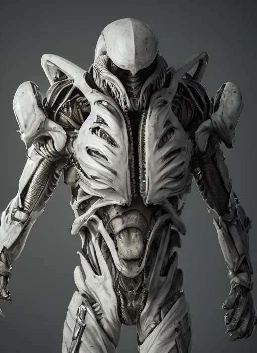 Prompt: a photorealistic dramatic hyperrealistic render of a predator the alien hunter in white bone armor, ultra realistic details, well worn by paul dave malla from artstation, beautiful dramatic dark moody tones and lighting, cinematic atmosphere, studio lighting, global illumination, shadows, dark background, concept design art octane render, 8 k