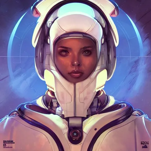 Image similar to symmetry! futuristic robotic astronaut, apex legends, illustration, art by artgerm and greg rutkowski and alphonse mucha