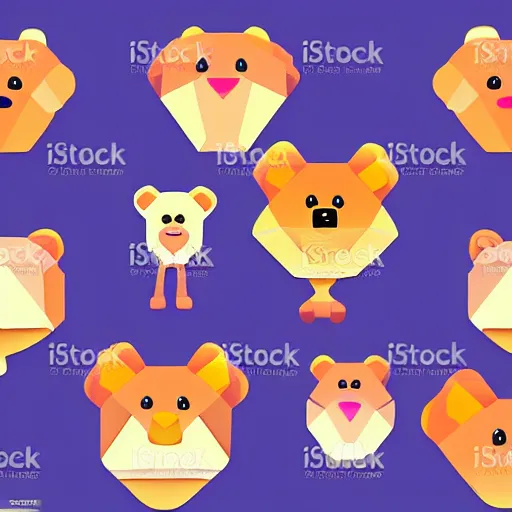 Image similar to vector art lowpoly style cubist cute teddy bears