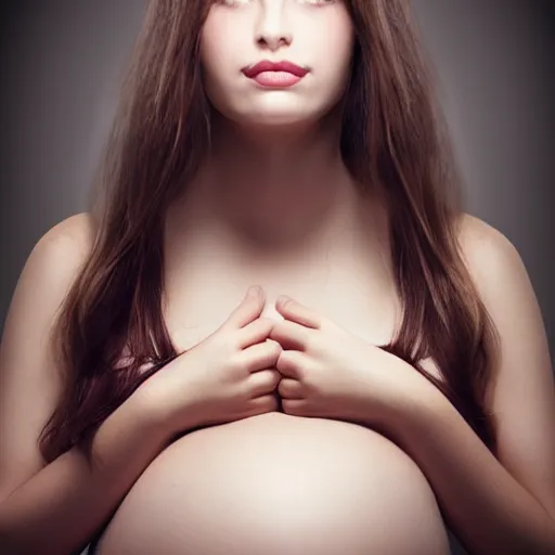 Prompt: beautiful girl with biggest pregnancy ever, symmetrical face, volumetric lighting, realistic, full portrait