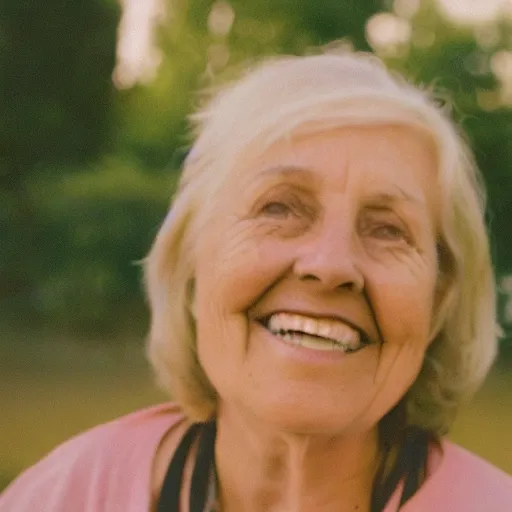 Image similar to a lovely 35mm portrait photo of the woman who raised me, golden hour, smile