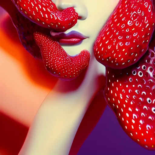 Image similar to strawberry inspired avant-garde art, deco fashion, highly detailed, photorealistic portrait, bright studio setting, studio lighting, crisp quality and light reflections, unreal engine 5 quality render