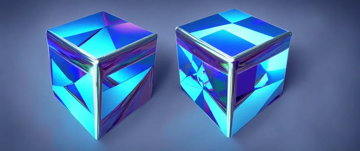 Image similar to hyperrealistic 3d render neo-surreal metatron's cube rotating iridescent escher dali octane moody blue lighting low angle hd 8k sharp shallow depth of field