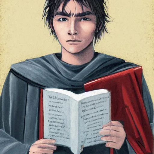 Image similar to Portrait of Eldon, who is a young wizard that studied at the School of Abjuration.
