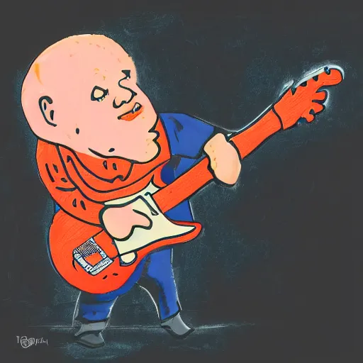 Image similar to Black Francis playing a giant piece of bacon like a guitar, illustration