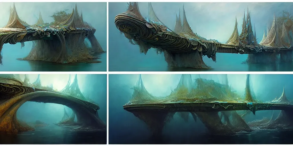 Image similar to study material with side perspective, transparent water River flow, realistic water foam,agua droplets, underwater, bridge made of water ,physically based rendering, defined features by ellen jewett, tomasz alen kopera and Justin Gerard