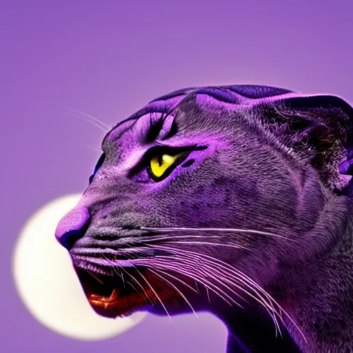 Image similar to closeup of a purple panther roaring at the moon