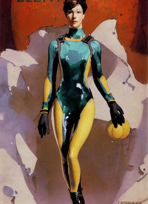 Image similar to copic maker art nouveau portrait of a high speed ice skater girl wearing an eva pilot suit designed by balenciaga by john berkey norman rockwell