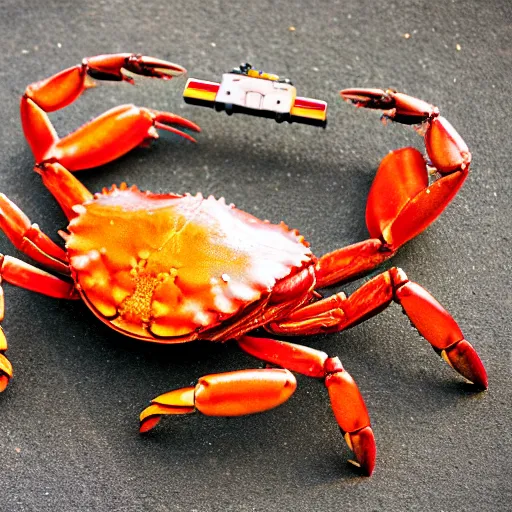 Prompt: A gigantic, huge crab, DSLR, 70mm, photograph, found footage