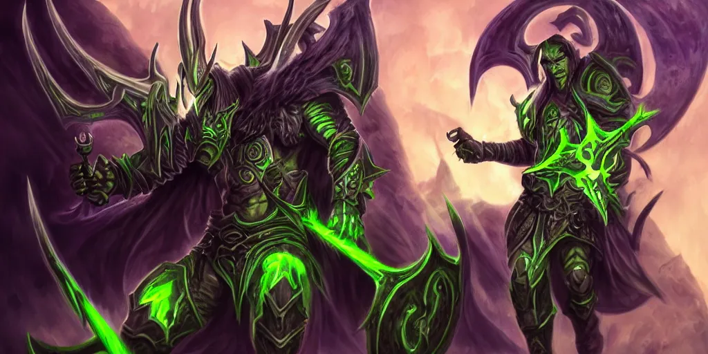 Prompt: illidan stormrage the demon hunter with his blades ultra details background trending on artstation digital painting drawn by a professional artist