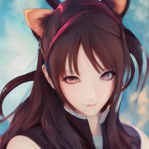 Image similar to An anime portrait of beautiful girl with cat ears, by Stanley Artgerm Lau, WLOP, Rossdraws, James Jean, Andrei Riabovitchev, Marc Simonetti, and Sakimichan, tranding on artstation