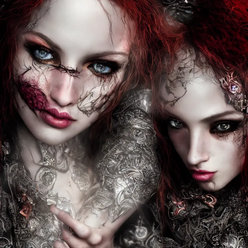 Image similar to single faced portrait of enchanting femenine witch, hyper attractive, seductive, very complex, hyper - maximalist, overdetailed, legendary cinematic, darkfantasy, archetype with timeless beauty breathtaking eyes, highly intricate, realism, perspicious detail, silent hill aesthetic, photorealistic, lifelike, dslr 8 k, unbeatable coherency, octane render