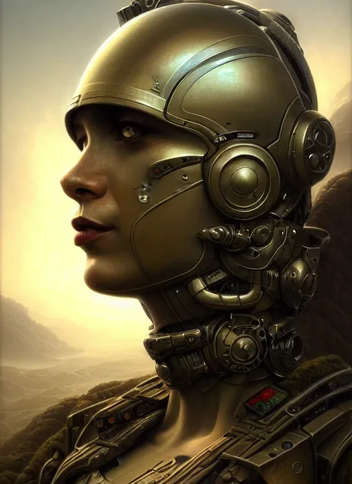 Prompt: closeup portrait shot of a futuristic soldier in a scenic dystopian environment, intricate, elegant, highly detailed, centered, digital painting, artstation, concept art, smooth, sharp focus, illustration, artgerm, tomasz alen kopera, peter mohrbacher, donato giancola, joseph christian leyendecker, wlop, boris vallejo