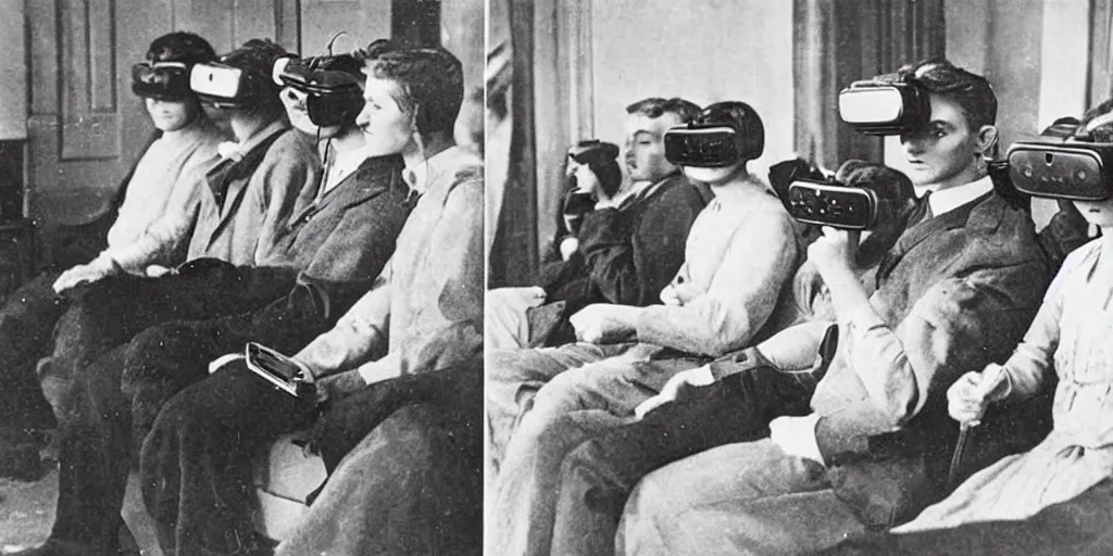 Image similar to 1 9 0 0 s photo of people using iphones ipods virtual reality headsets vr watching hd tv